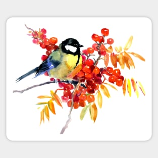 Great Tit Bird and Berries Sticker